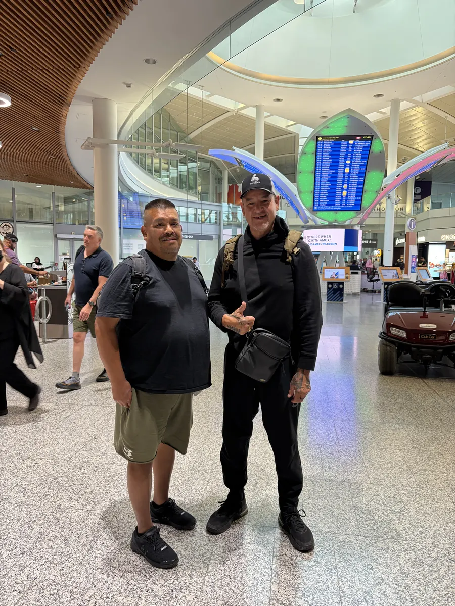 Members of the field team at the airport at the start of the journey